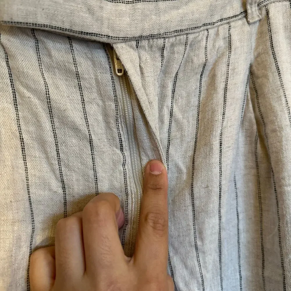 Banana Republic High Rise Linen Wide Leg Pleated Trousers Striped Plus Size 16